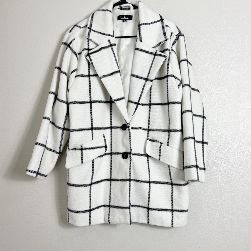 Lulus On The Grid Women’s White & Black Grid Print Medium Weight Coat Size Small